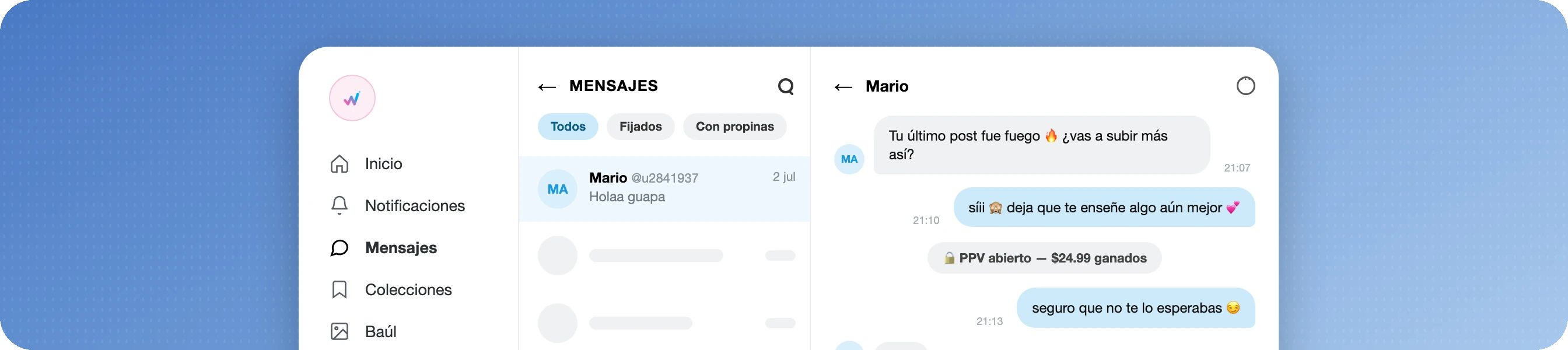 Bandeja de mensajes con una conversación gestionada por el equipo